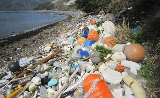 Ocean plastic washed on to a shore